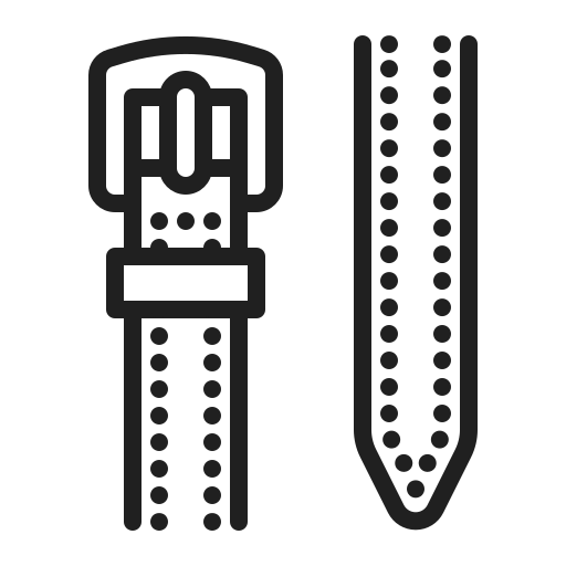 Black-and-white vector icon of a watch strap buckle and pointed strap end, illustrating worn or weak clasps.
