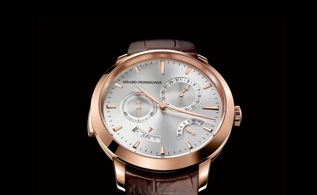 Girard-Perregaux watch with silver dial and rose gold tone case