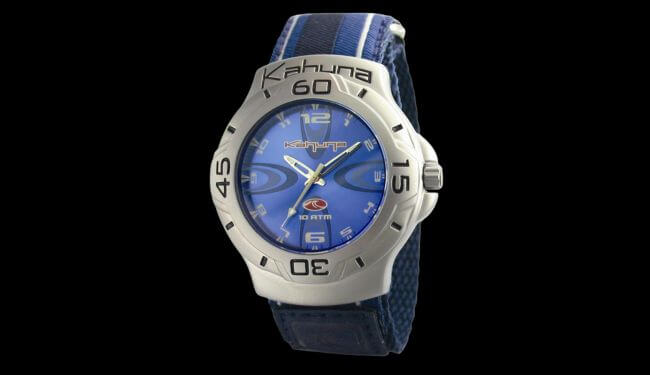 Kahana-style watch with blue dial and blue strap on dark background – kahana watch repair