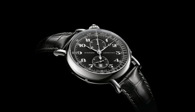 Longines-style chronograph watch on black background – longines watch