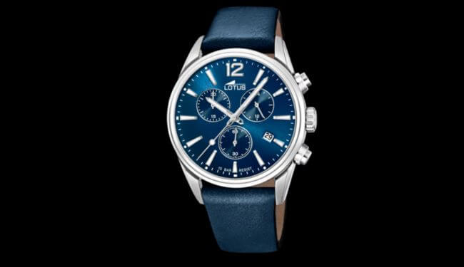 Lotus-style watch with blue dial and blue strap on dark background – lotus watch