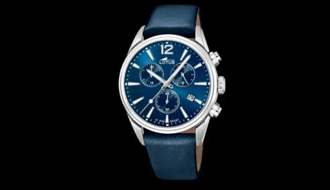 Lotus-style watch with blue dial and blue strap on dark background – lotus watch