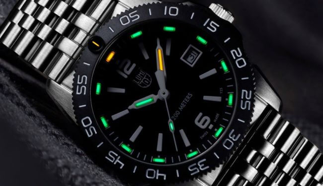 Luminox-style watch with black dial and metal bracelet close-up – luminox watch repairs