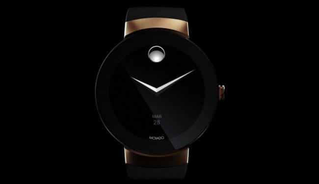 Movado watch with black dial and minimalist hands on a dark background (banner image)