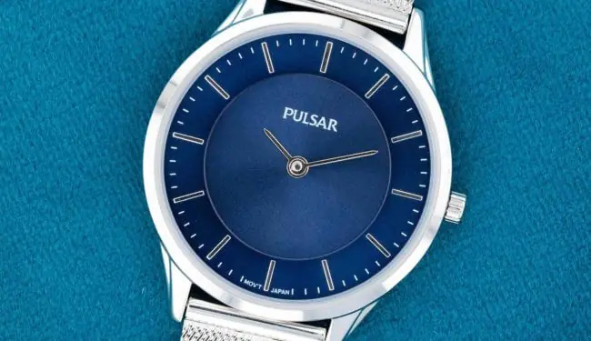 Pulsar watch repairs – blue dial Pulsar watch with silver case