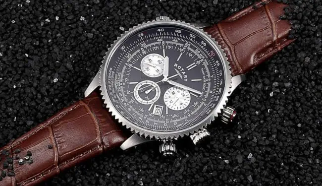 Rotary watch repairs – Rotary chronograph watch with brown leather strap