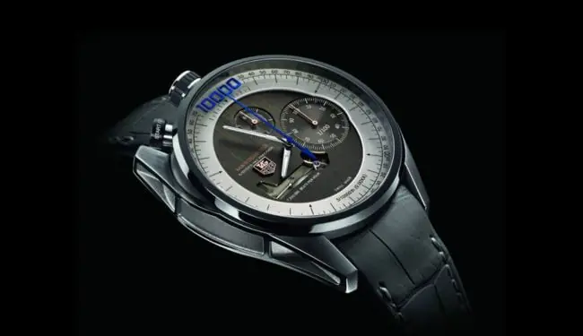 TAG Heuer watch repairs – TAG Heuer watch with black strap and blue dial detail