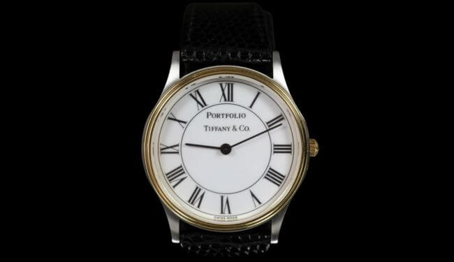 Tiffany & Co watch repairs – Tiffany & Co watch with white dial and black leather strap