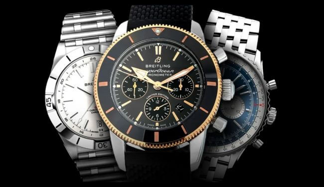 Breitling watch repairs in London – Breitling watches on metal bracelets close-up