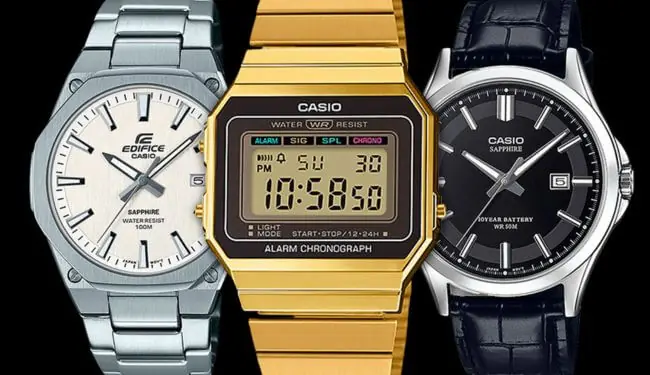 Casio watch repairs in London – Casio analogue and digital watches close-up