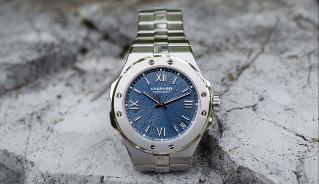 Chopard watch repairs in London – blue dial Chopard watch on steel bracelet