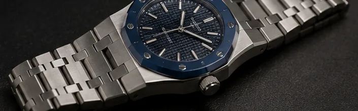 Metal bracelet fitted to a Royal Pop-style watch AP x Swatch straps
