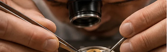 Watchmaker carrying out a full Rolex service and movement overhaul