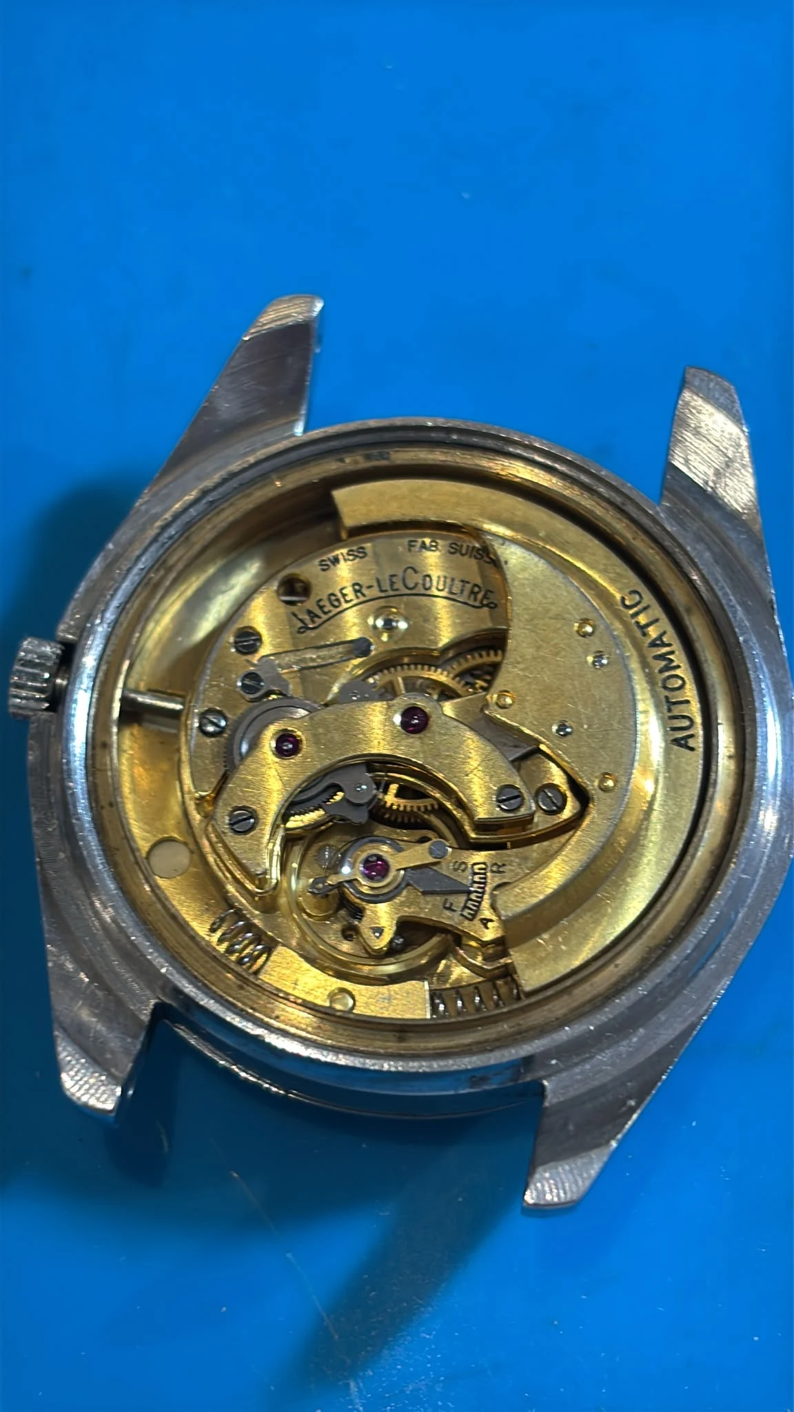 Close-up of the vintage Jaeger-LeCoultre automatic movement