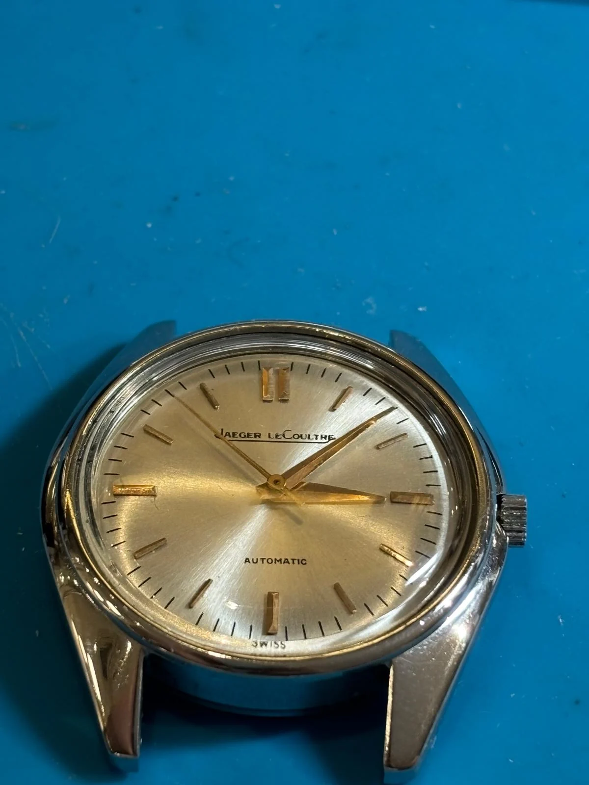 Vintage JLC dial with generic replacement hands and retained plexiglass