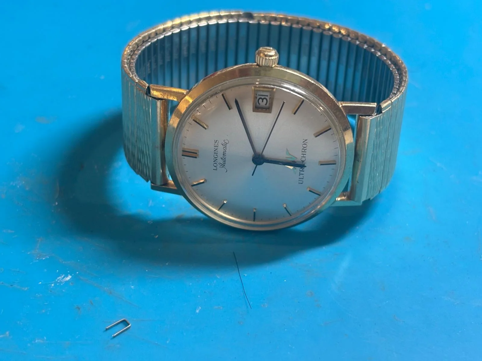 Vintage Longines Ultra-Chron automatic watch photographed during servicing
